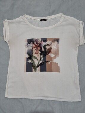 Zuiki Womens White Floral Print Short Sleeve Tee